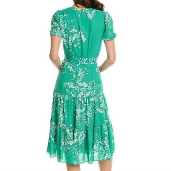 US8🍀Nanette Lepore Green Floral Belted Midi Dress - Picture 8 of 11